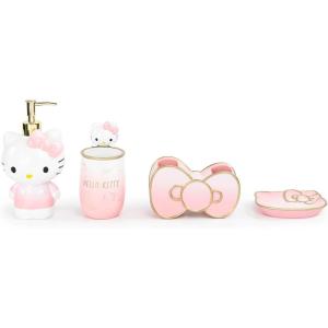 imageJay Franco Disney Nightmare Before Christmas Organizer Set  4 Piece Black and White Accessories Includes Resin Soap Dispenser Sponge Holder Toothbrush Holder and Tumbler  Bathroom DcorPink  Hello Kitty