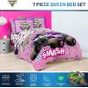image:imageJay Franco Kids Comforter Set Includes Sheets and Pillow Covers  Soft and Cozy Bed Set for Stylish Room Decor Official Licensed Bedding Blue  PlayStation 7 Piece QueenPink  Monster Jam