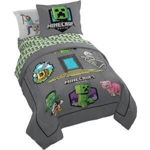 image:imageJay Franco Kids Comforter Set Includes Sheets and Pillow Covers  Soft and Cozy Bed Set for Stylish Room Decor Official Licensed Bedding Blue  PlayStation 7 Piece QueenGrey  Minecraft Movie