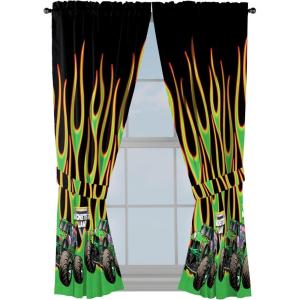 image:imageSunny Side Up Window Curtains for Kids Bedroom 4Piece Drape Set with 2 Tiebacks Black  Monster Jam 42 W x 63 L Pack of 2Black  Monster Jam