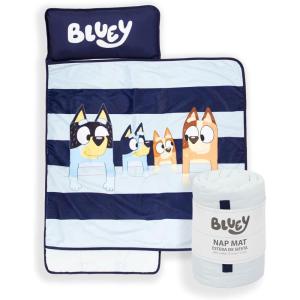 image:imageJay Franco Kids Nap Mat with Embedded Pillow amp Blanket  Soft 46x20 Microfiber Sleeping Bag with Name Tag amp HandleBlue  Bluey