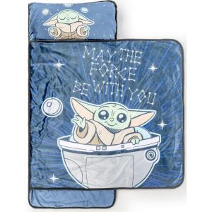 image:imageJay Franco Kids Nap Mat with Embedded Pillow amp Blanket  Soft 46x20 Microfiber Sleeping Bag with Name Tag amp HandleBlue  Mandalorian