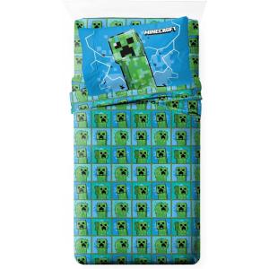 image:imageJay Franco Kids Sheet Set with Fitted Flat Sheets amp Pillow Cover  UltraSoft Bedding with Pillowcase for Room Decor White  Avengers 4 Piece FullBlue  Minecraft Creeper