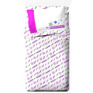 image:imageJay Franco Kids Sheet Set with Fitted Flat Sheets amp Pillow Cover  UltraSoft Bedding with Pillowcase for Room Decor White  Avengers 4 Piece FullPurple  Minecraft