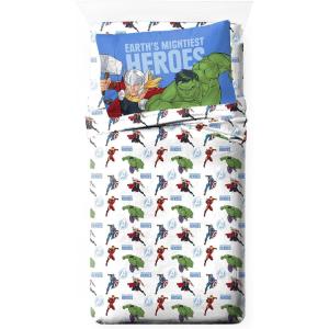 image:imageJay Franco Kids Sheet Set with Fitted Flat Sheets amp Pillow Cover  UltraSoft Bedding with Pillowcase for Room Decor White  Avengers 4 Piece FullWhite  Avengers