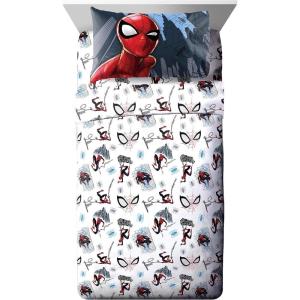 image:imageJay Franco Kids Sheet Set with Fitted Flat Sheets amp Pillow Cover  UltraSoft Bedding with Pillowcase for Room Decor White  Avengers 4 Piece FullWhite  Spiderman