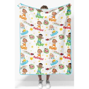 image:imageJay Franco Kids Plush Throw Blanket  Soft amp Cozy Fleece Throw for Bedroom amp Couch Dcor Official Licensed Product Blue  The Mandalorian 40x50  Travel BlanketWhite  Cocomelon