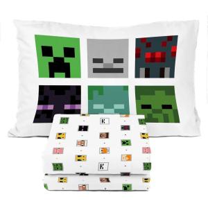 image:imageSunny Side Up Flutter Twin Sheet Set  3 Piece Kids Bedding Set Includes Pillow Cover  Super Soft Floral Microfiber SheetsWhite  Minecraft