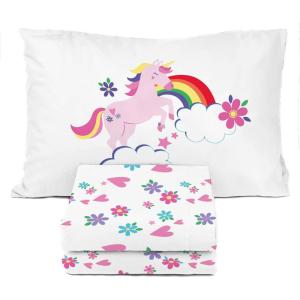 image:imageSunny Side Up Flutter Twin Sheet Set  3 Piece Kids Bedding Set Includes Pillow Cover  Super Soft Floral Microfiber SheetsWhite  Rainbow Unicorn