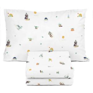 image:imageSunny Side Up Flutter Twin Sheet Set  3 Piece Kids Bedding Set Includes Pillow Cover  Super Soft Floral Microfiber SheetsWhite  the Mandalorian